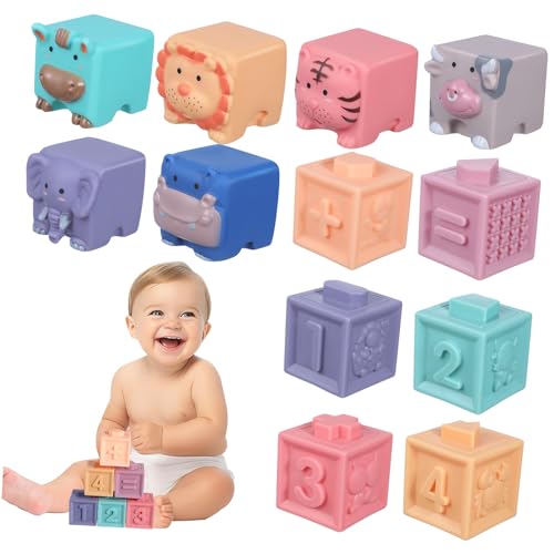 HAWILLOSCH 12 Stück Weiche Babyblöcke Gummiblöcke Für Kleinkinder Ideal Babyspielzeug Für Die Babyparty Fördert Die Früherziehung Spielzeug Für ädchen Und Jungen von HAWILLOSCH