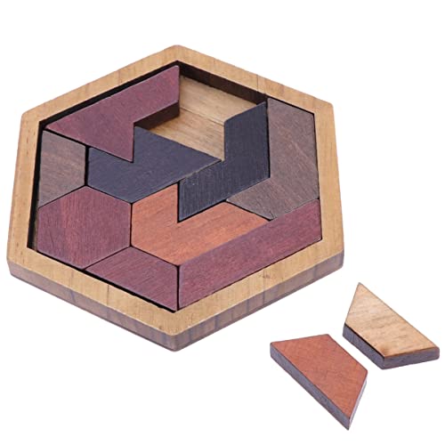 HAWILLOSCH 12 Teiliges Hexagon Tangram Holzpuzzle Kreatives Denkspiel Für Fördert Die Gehirnentwicklung Und Das Logische Denken Ideales Lernspielzeug Für Zu Hause Und Unterwegs von HAWILLOSCH