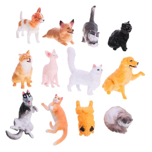 HAWILLOSCH 12St Mini-Katzen- und Hundestatuen realistische Welpenfiguren Hunde-Katzen-Figur Mini-Hundefigur Spielzeug dekorativer Hundeschmuck hundefiguren schmuck Katzenfiguren Plastik von HAWILLOSCH