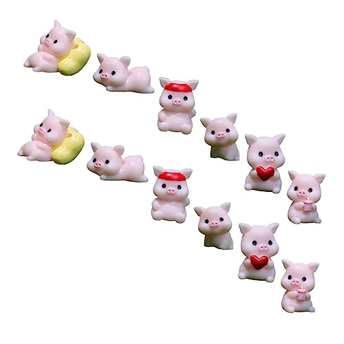 HAWILLOSCH 12St Mini-Schweinchen-Modell Cute Decor miniaturfiguren Mikrolandschaftsdekor Schweinegartenfiguren Spielzeug bastelset Armaturenbrett-Schweinchen-Statue Tiermodell Figur Harz Rosa von HAWILLOSCH