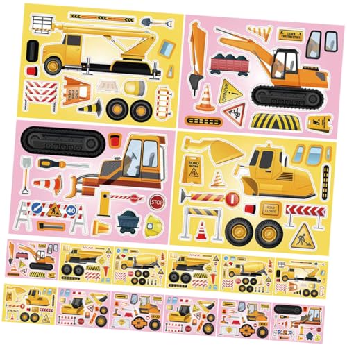 HAWILLOSCH 16 Blatt BAU LKW Aufkleber Nagelaufkleber Klebrige LKW Aufkleber Party Requisiten Cartoon LKW Aufkleber Entzückende LKW Aufkleber DIY LKW Puzzle Aufkleber LKW von HAWILLOSCH