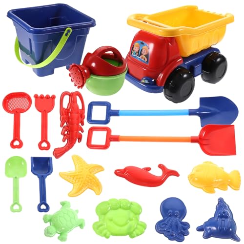 HAWILLOSCH 17 Teiliges Strandspielzeug Set Lustiges Sandspielzeug Für Drinnen Und Draußen Inklusive 4 Rad Sandwagen Und Großen Schaufeln Zufällige Farben Und Designs von HAWILLOSCH