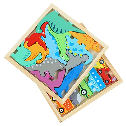 HAWILLOSCH 2 Boxen Puzzle Für Lernspielzeug Mit Bunten Dino Und Fahrzeugmotiven Pädagogisches Puzzle Für Jungen Und ädchen Ideal Für Kreative Spielstunden von HAWILLOSCH