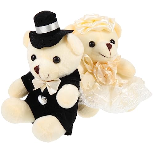 HAWILLOSCH 2st Hochzeitsbärenpuppe Bärenverzierung Simulationsbärendekor Kleines Kuscheltier Hochzeit Trägt Ornament Weiche Puppe Ausgestopfte Bären Plüsch Bärenspielzeug Weiß Pp Baumwolle von HAWILLOSCH