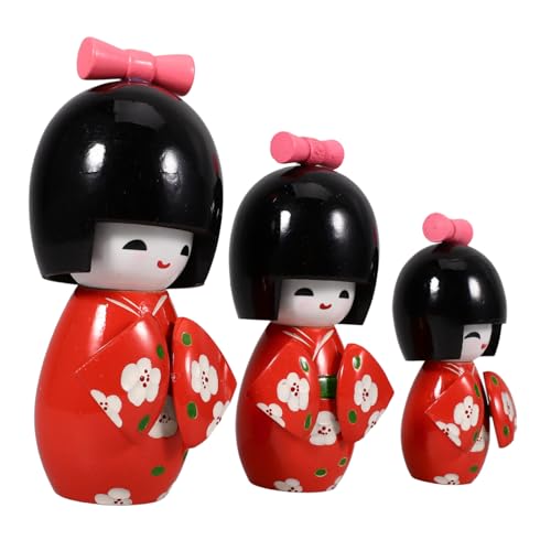 HAWILLOSCH 3St Kimono Puppen asiatische Skulptur Kimono-Figur asiatische Kimonopuppen Bjd- holzspielzeug holzpuppe Kimono-Puppendekoration Kimono-Puppenverzierung hölzern rot von HAWILLOSCH