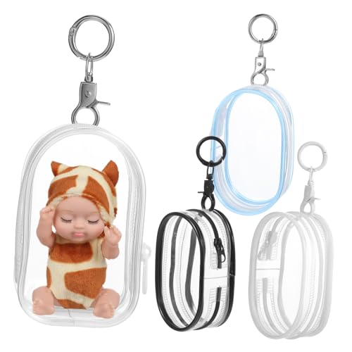 HAWILLOSCH 4 Stück Babytasche Transparente Puppentasche Schlüsselanhänger Hängender Puppen Organizer Figurenetui Puppenetui Schlüsselanhänger Hängende Puppentasche Vitrine Für Puppe von HAWILLOSCH