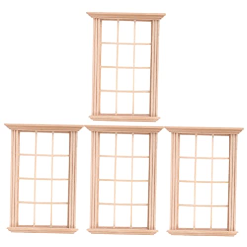 HAWILLOSCH 4 Stück Miniatur Holzfenstermodelle Für Puppenhäuser Deko Fenster Modelle Zur Verschönerung Von Miniaturwelten Und Puppenstuben Ideal Für Kreative Bastelprojekte von HAWILLOSCH