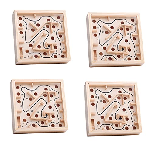 HAWILLOSCH 4 Stück Palmenlabyrinth Balance-Labyrinth-Brett Labyrinth-Puzzle-Spiel Kinder Puzzle Spielzeug für Kinder Track Perlen Labyrinth Spielzeug hölzernes Labyrinth-Spielzeug Beige von HAWILLOSCH