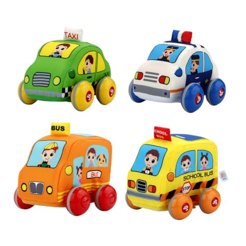 HAWILLOSCH 4 Stück Rückziehkraft Spielzeug Autos Cartoon Fahrzeug Spielzeug Set Stoffkunst Fahrzeuge Für Kinder Buntes Lernspielzeug Für Jungen Und Mädchen von HAWILLOSCH