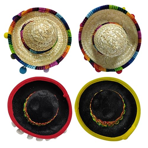 HAWILLOSCH 4 Stück Sombrero-Kopfbedeckung Strohhut Cinco de Mayo-Hut Cowgirl-Hut Kappe wandverkleidung wand polsterung photo props Festival-Haarband mexikanischer Hut-Stirnband Bambus von HAWILLOSCH