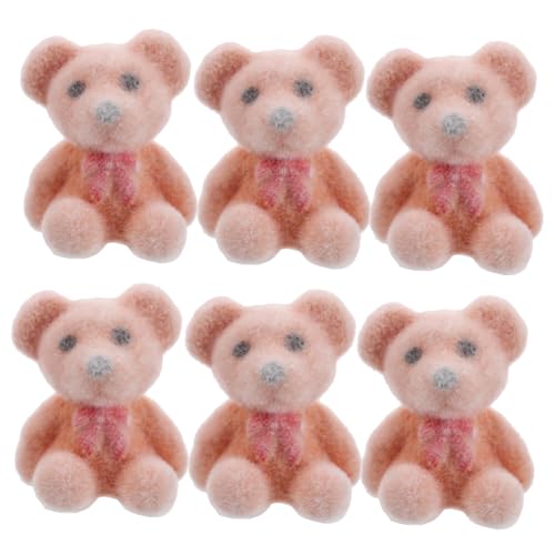 HAWILLOSCH 6 Stück Mini Bärenpuppe Das Tier Beflockte Miniaturen Winzige Tierfiguren Kleine Dinge Mini Bärchen Beflockt Kleine Bären Bärenparty Dekoration Hellbraune Beflockung von HAWILLOSCH