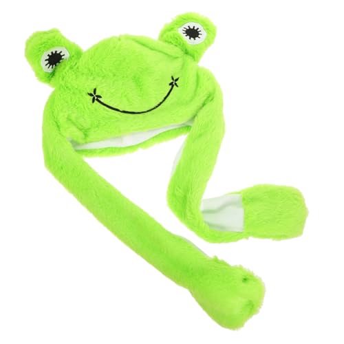 HAWILLOSCH Frosch Hut Plüsch-froschhut Mit Beweglichen Ohren Performance-hut-requisite Frosch Plüschmütze Frosch Kopfbedeckung Ohr Bewegender Hut Cosplay-kopfbedeckung Pp Baumwolle Green von HAWILLOSCH