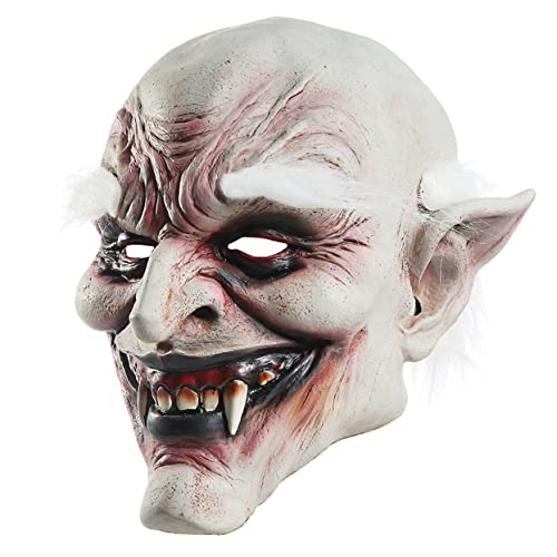 HAWILLOSCH Halloween Cosplay Maske Gruselige Horror Maske Mit Weißen Augenbrauen Schreckliche Geistermaske Für Erwachsene Und Kinder Ideal Für Halloween Kostüme Und Gruselpartys von HAWILLOSCH