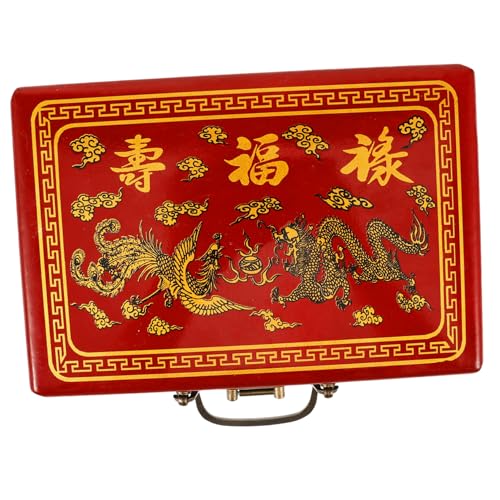 HAWILLOSCH Kasten Mahjong-Box Mahjong Tragbare Mahjong Box Mahjong-Halter Mahjong-Fliesen-Hülle Schmuck Organizer Brust Mahjong-Behälter aus Holz Mahjong-Fall hölzern rot von HAWILLOSCH