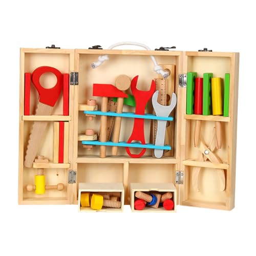 HAWILLOSCH Kinder Reparaturwerkzeug Holz Set Rollenspiel Werkzeugbank & Werkzeuggürtel Engineering & Wartungswerkzeug Spielzeug Für Kinder von HAWILLOSCH