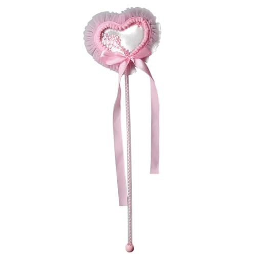 HAWILLOSCH Mädchen Schöne Herzstäbe Rosa Quaste Herz Design Angel Fairy Stick Für Geburtstagsfeier Kinder Cosplay von HAWILLOSCH