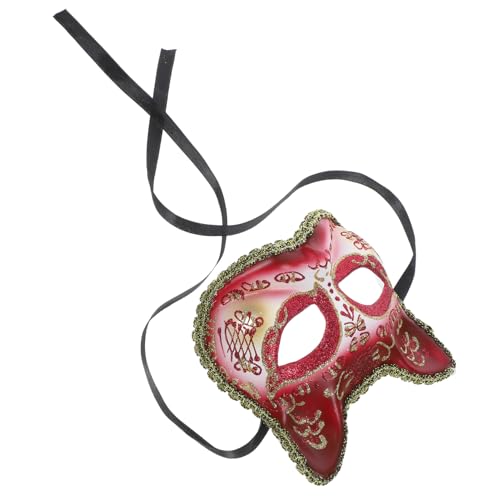 HAWILLOSCH Maske Katzenkopf Cosplay Dekorativ Halloween-katzen-cosplay Halloweenkostüm Halloween-dekor Zubehör Für Halloween-kostüme Partygeschenk Partyzubehör Plastik Rot von HAWILLOSCH