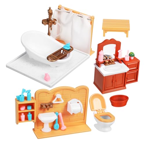 HAWILLOSCH Puppenhauseinrichtung Puppenhausmöbel Miniatur Badezimmermöbel Set 1 Set Puppenhaus Badezimmer Öbel Mit Dusche Waschbecken Und Toilette Puppenhaus Zubehör Für Kreative Spielwelten Ideal Für von HAWILLOSCH