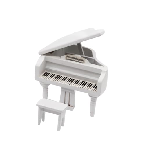 HAWILLOSCH Miniatur Klavier Modell Mit Hocker Für Puppenhaus Weißes Taschenflügel Arrangement Ideales Zubehör Für Puppenmöbel Und Puppenhaus Dekoration Perfektes Miniatur Möbelzubehör von HAWILLOSCH