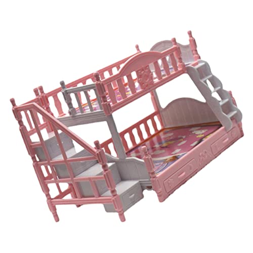 HAWILLOSCH Simulationsbett puppenhaus Bett Spielzeug Mini Etagenbett Mini-Hausbett Bettmodell Miniaturpuppen stockbett bunk Bed Miniatur-Etagenbett Möbel für Puppenzimmer Plastik Rosa von HAWILLOSCH