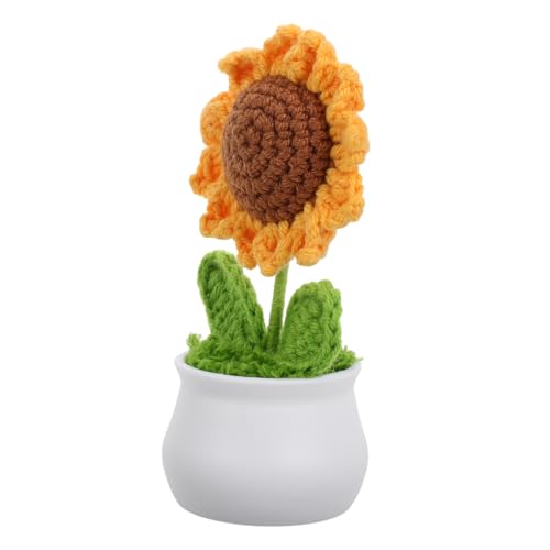 HAWILLOSCH Simulierte Sonnenblume Niedliche Gehäkelte Plüschblumen Gestrickte Blumen Autopflanzen Künstliche Sonnenblume Tischblumen Gehäkelte Sonnenblume Künstliche Blumen Mini von HAWILLOSCH