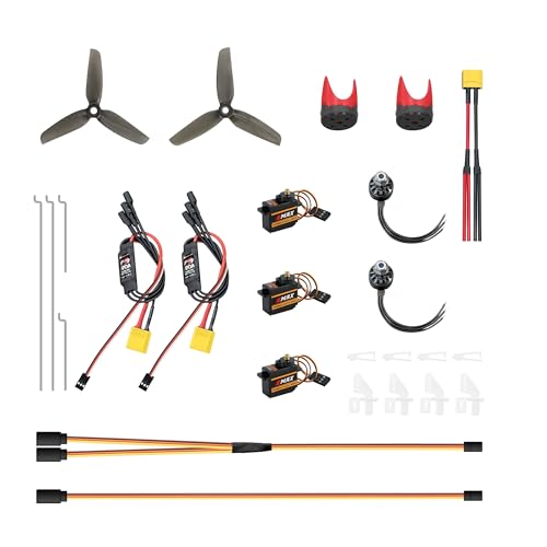 Hawk’S Work Motorbausatz für RC-Flugzeug-Umbau, DIY Doppelmotor-Bausatz für Schaumstoffsegler Z80, Bürstenloser Motor + ESC + Servo + Propeller + Zubehör (Premium Ohne Akku) von HAWK'S WORK