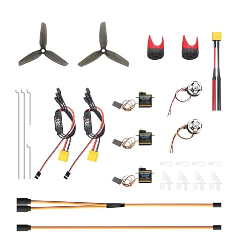 Hawk’S Work Motorbausatz für RC-Flugzeug-Umbau, DIY Doppelmotor-Bausatz für Schaumstoffsegler Z80, Bürstenloser Motor + ESC + Servo + Propeller + Zubehör (Standard Ohne Akku) von HAWK'S WORK