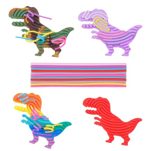 HAYGEM 4 Stück Doppelseitiges Dinosaurier Sensorik Activity Board, Push Peel Sensory Board Kinderspielbrett, Tragbares Activity Board, mit 11 Silikonstäben, Geeignet für Kinder ab 3 Jahren von HAYGEM