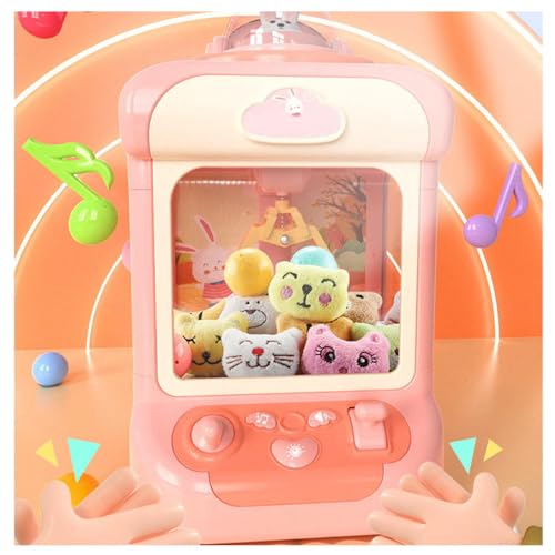 HAZARA Mini Geschenke Puppenmaschinen, Mit 20 Mini PlüSchtieren Und 10 Gashapons Claw Machine Lernspielzeug Elektronische Klauenmaschine, Ist Ideal FüR Kinder Und Partys,Pink von HAZARA