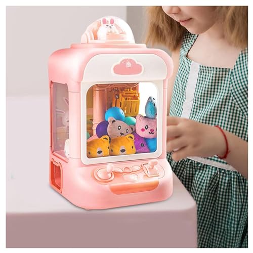 HAZARA Mini Verkaufsautomaten, Mit 20 Mini PlüSchtieren Und 10 Gashapons Puppenmaschine Toy FüR Spiel Prize Dispenser, Elektronisches Arcade Klauenspiel,Pink von HAZARA