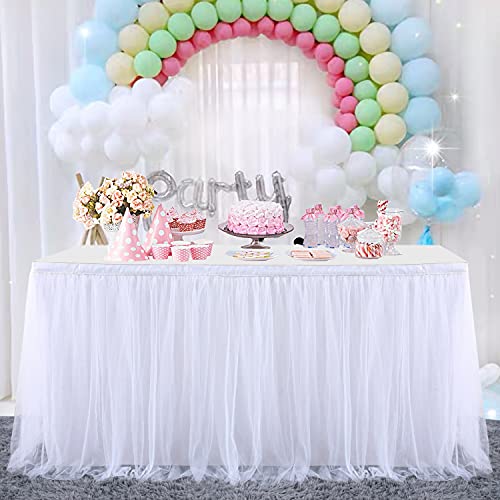 HBBMAGIC Tüll Tischrock Weißer, Tütü Tischröcke183*76CM, Candy Tisch Tischdecke Tüll für Geburtstag Mädchen Dekoration, Baby Party,Candy Party,Candy Bar,Hochzeit, Ohne Led von HBBMAGIC