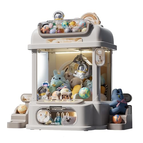 Arcade Automat mit Fernbedienung , Mini Greifautomat mit 8 Planeten,2 Pandapuppen,25 Puppen,20 Gashapons Geschenke für Erwachsene,Kinds ,White von HBDSMLPL