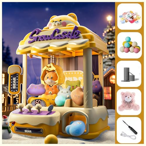 Greifarm Automat , Greifer Spielautomat mit Licht und Musik,1 Bärenpuppe,30 Puppen,10 Gashapons , Spielautomat Geschenkartikel für Kinds ab 8 Jahren ,Yellow von HBDSMLPL