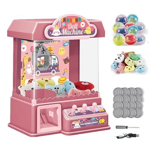 Greifarm Automat , Spielautomat mit Licht und Musik,20 Puppen,20 Spielmünzen,10 Gashapons , Arcade Automat für Kinder Ab 3 Jahren ,Pink von HBDSMLPL