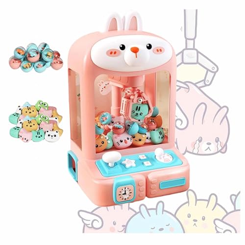 HBDSMLPL Greifautomat Kinder mit Interaktive Lichter,Musik,30*Plüschtieren,10*Gashapons, Gumball Machine Lustiges Geschenk für Party-Weihnachten,Rabbit von HBDSMLPL