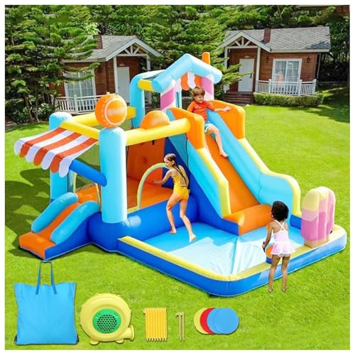 HBDSMLPL Hüpfburg Outdoor mit Gebläse, Trampolin, Rutsche, Schwimmbecken, Kletterwand, Hüpfburgen für Kinder von 3-10 Jahren, 340x320x240 cm von HBDSMLPL