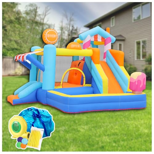 HBDSMLPL Hüpfburg Outdoor mit Gebläse, Trampolin, Rutsche, Schwimmbecken, Kletterwand, Wasser Hüpfburg für Kinder von 3-10 Jahren, 340x320x240 cm von HBDSMLPL