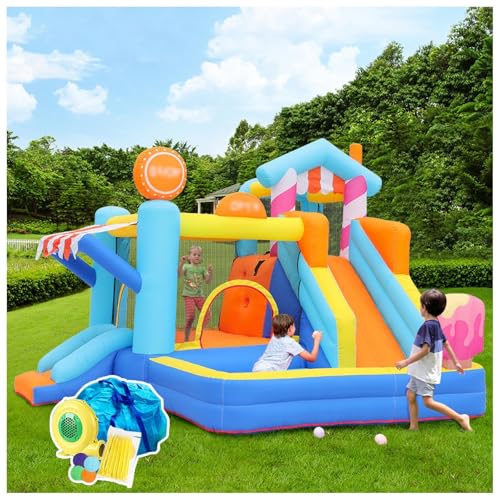 HBDSMLPL Hüpfburg mit Wasserrutsche mit Gebläse, Trampolin, Rutsche, Schwimmbecken, Kletterwand, Hüpfburg Wasser for Indoor Outdoor, 340x320x240 cm von HBDSMLPL