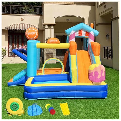 HBDSMLPL Wasser Hüpfburg mit Gebläse, Trampolin, Rutsche, Schwimmbecken, Kletterwand, Kinder Hüpfburg Outdoor für Kinder von 3-10 Jahren, 340x320x240 cm von HBDSMLPL