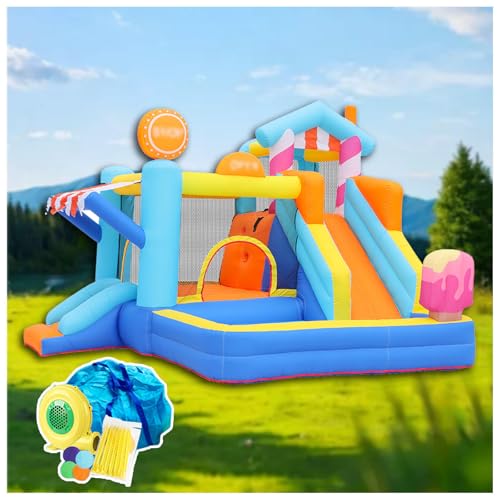 HBDSMLPL Wasser Hüpfburg mit Gebläse, Trampolin, Rutsche, Schwimmbecken, Kletterwand, Waterslide Bounce House for Indoor Outdoor, 340x320x240 cm von HBDSMLPL