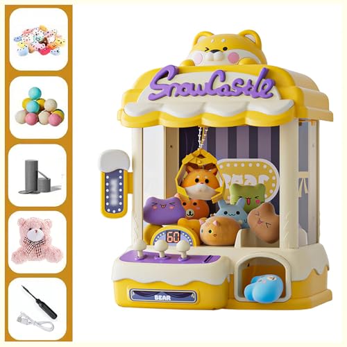 Mini Greifautomat , Arcade Automat mit Licht und Musik,1 Bärenpuppe,30 Puppen,10 Gashapons , Spielautomat für Kinder Ab 3 Jahren ,Yellow von HBDSMLPL