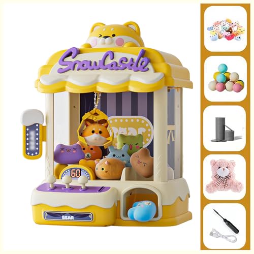 Mini Greifautomat , Arcade Automat mit Licht und Musik,1 Bärenpuppe,30 Puppen,10 Gashapons , Spielautomaten Geschenke für Erwachsene,Kinds ,Yellow von HBDSMLPL