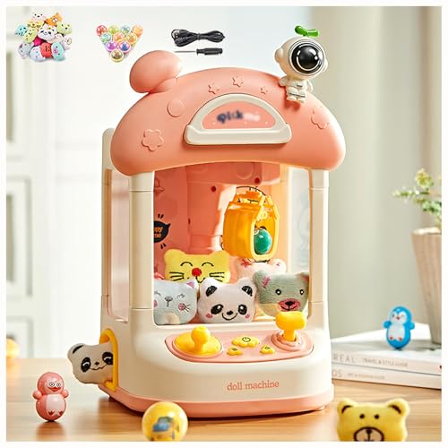 Mini Greifautomat , Spielautomat mit Licht und Musik,3 Tumbler-Spielzeug,20 Puppen,10 Gashapons , Spielautomaten Weihnachtsgeburtstagsgeschenke ,Pink von HBDSMLPL