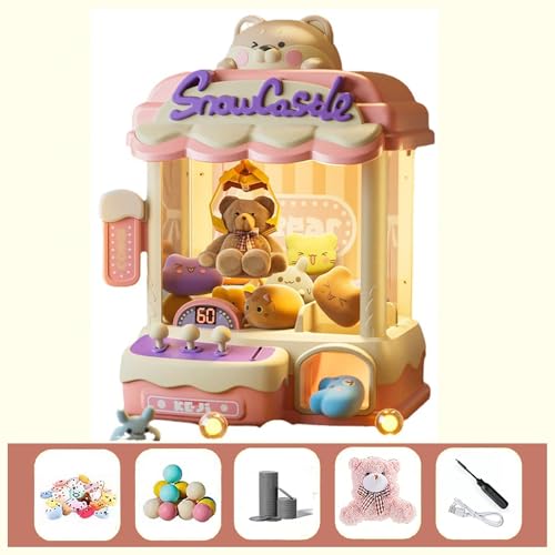 Mini-Krallenmaschine , Mini-Krallenmaschine mit Licht und Musik,1 Bärenpuppe,30 Puppen,10 Gashapons , Krallenmaschine für Jungen und Mädchen im Alter ,Pink von HBDSMLPL