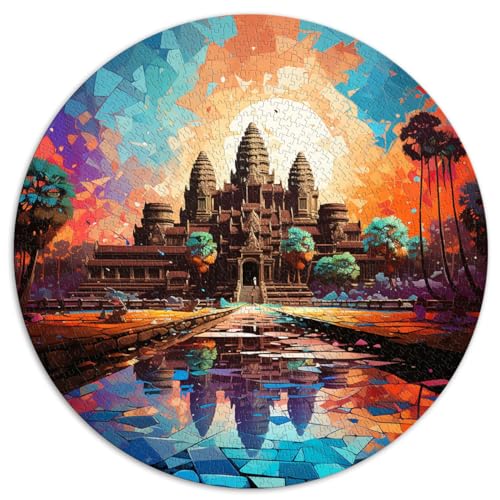 1000-teiliges Puzzle, Angkor Wat, Kambodscha, kreatives rundes Puzzle, für Erwachsene und Kinder ab 12 Jahren, Papppuzzle, Heimdekoration, Größe: 67,5 x 67,5 cm von HBHGYMA