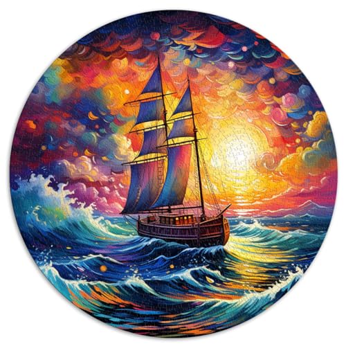 1000-teiliges Puzzle, Segelboot auf dem See, rundes Puzzle, Geschenk für Erwachsene, Papppuzzle, Denksport-Puzzle, Größe: 67,5 x 67,5 cm von HBHGYMA