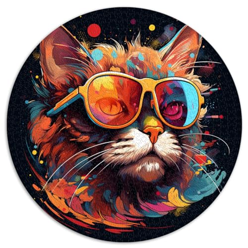 1000-teiliges Puzzle, Sonnenbrille, Weltraumkatze, kreisförmiges Puzzle, für Erwachsene und Kinder ab 12 Jahren, Kartonpuzzle, Heimdekorations-Puzzle, Größe: 67,5 x 67,5 cm von HBHGYMA