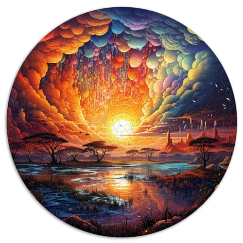 1000-teiliges Puzzle, Sonnenuntergangsszene, farbenfrohes, kreatives, rundes Puzzle, für Kinder ab 12 Jahren, Kartonpuzzle, Lernspiel, Herausforderungsspielzeug, Größe: 67,5 x 67,5 cm von HBHGYMA