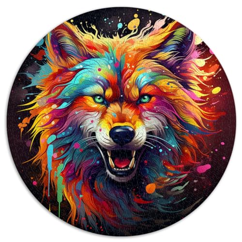 1000-teiliges Puzzle, bunte Wolf-Rundpuzzles, für Kinder ab 12 Jahren, Papppuzzles, Lernspiele für zu Hause, DIY-Spielzeug, Größe: 67,5 x 67,5 cm von HBHGYMA