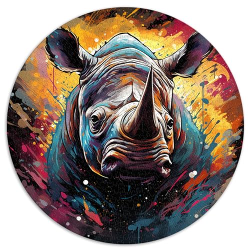 1000-teiliges Puzzle, buntes kreisförmiges Nashorn-Puzzle, für Erwachsene und Kinder ab 12 Jahren. Papppuzzle, Lernspiel, herausforderndes Spielzeug. Größe: 67,5 x 67,5 cm von HBHGYMA